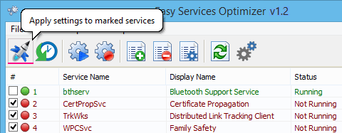 Easy service optimizer apply settings